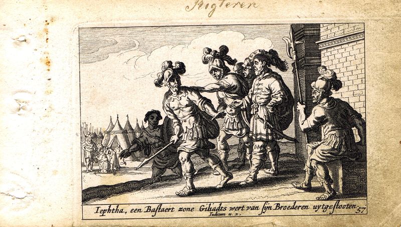 фото Гравюра Питер Схют Ветхий Завет. Изгнание Иеффая из дома. Резцовая офорт. Нидерланды, Амстердам, 1659 год