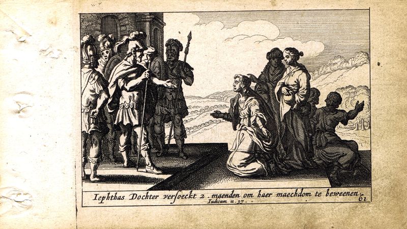 фото Гравюра Питер Схют Ветхий Завет. Дочь Иеффая покидает дом на два месяца. Резцовая  офорт. Нидерланды, Амстердам, 1659 год