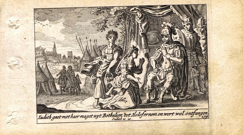 фото Гравюра Питер Схют Ветхий Завет. Юдифь в шатре Олоферна. Резцовая офорт. Нидерланды, Амстердам, 1659 год