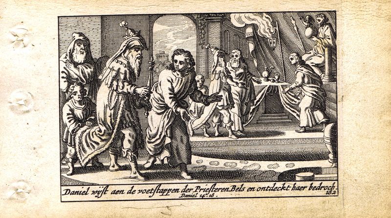 Гравюра Питер Схют Ветхий Завет. Потаённый ход в храме Вила. Резцовая офорт. Нидерланды, Амстердам, 1659 год