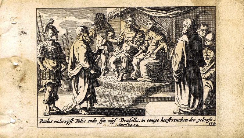 фото Гравюра Питер Схют Новый Завет. Павел перед правителем Феликсом. Резцовая офорт. Нидерланды, Амстердам, 1659 год