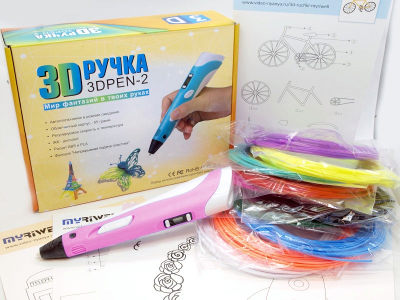 фото 3D ручка 3DPen-2 с комплектом пластика и набором трафаретов, розовый