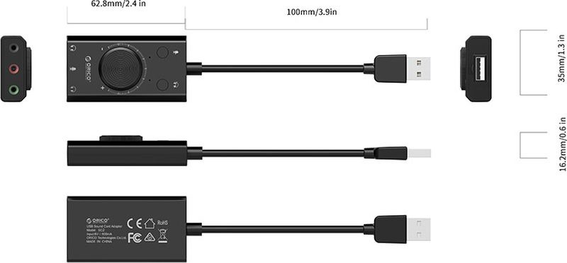 фото USB-адаптер Orico SC2-BK, для звуковой карты, черный
