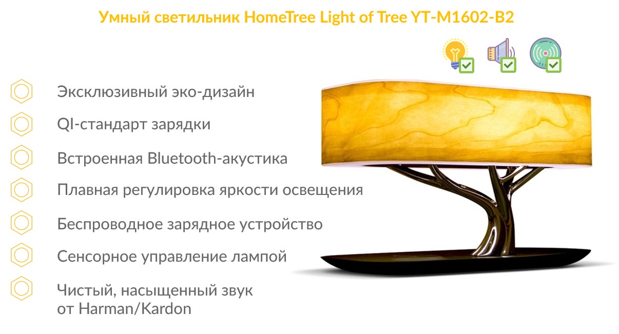 фото Настольный светильник HomeTree Умный светильник Light Of the Tree(Bluetooth +Qi), желтый