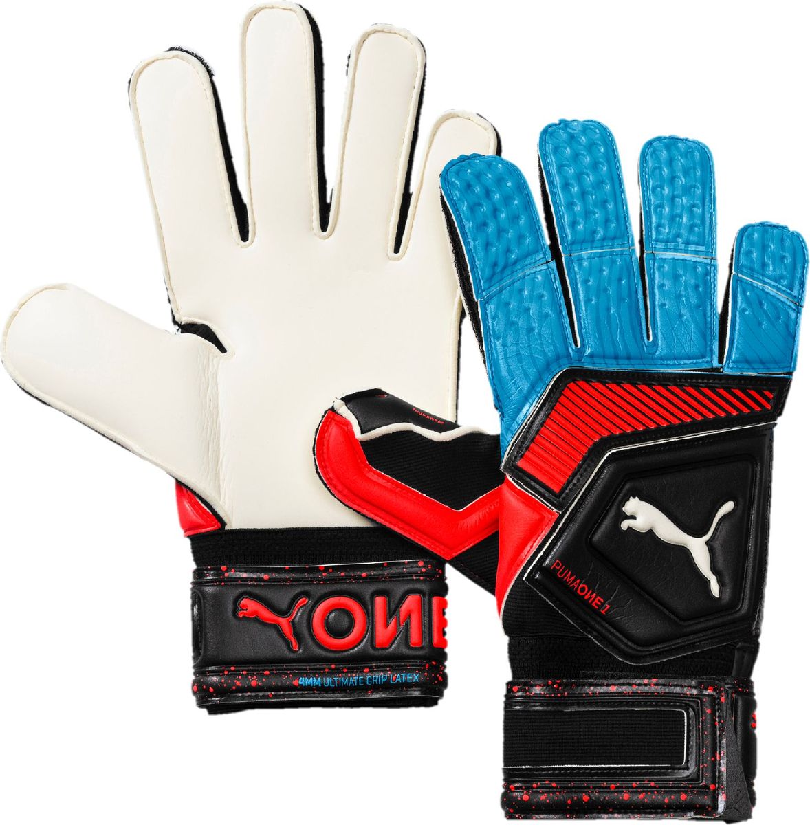 Перчатки вратарские Puma One Grip 1 RC, 04147021, черный, синий, размер 10