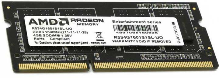 фото Модуль оперативной памяти AMD Radeon DDR3 4GB 1600Mhz So-DIMM, R534G1601S1SL-U