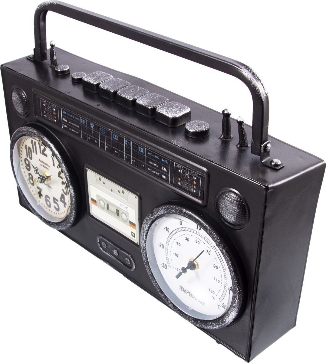 фото Настольные часы-термометр Русские подарки Ретро магнитофон, 138631, черный, 36 х 21 см