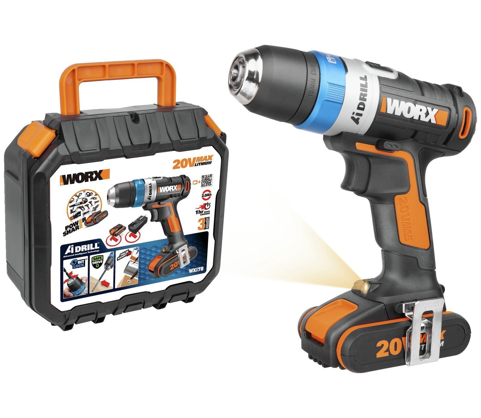 фото Дрель-шуруповерт аккумуляторная WORX AiDrill WX178, 20В, 2Ач x1, кейс