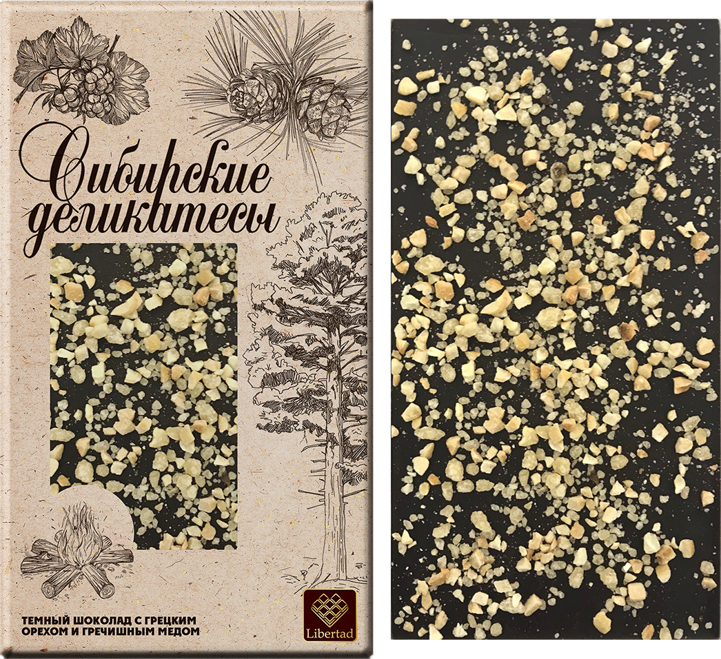 Шоколад Libertad Сибирские деликатесы темный с грецким орехом и гречишным медом, 100 г