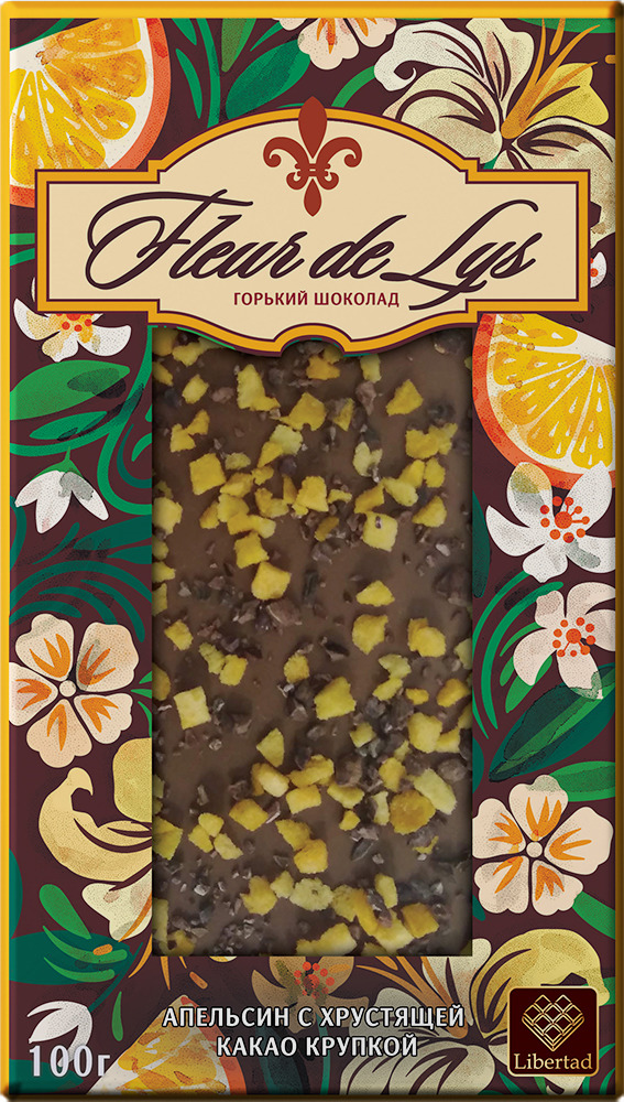 Шоколад Libertad Флер-Де-Лис горький с натуральным апельсином и какао крупкой, 100 г