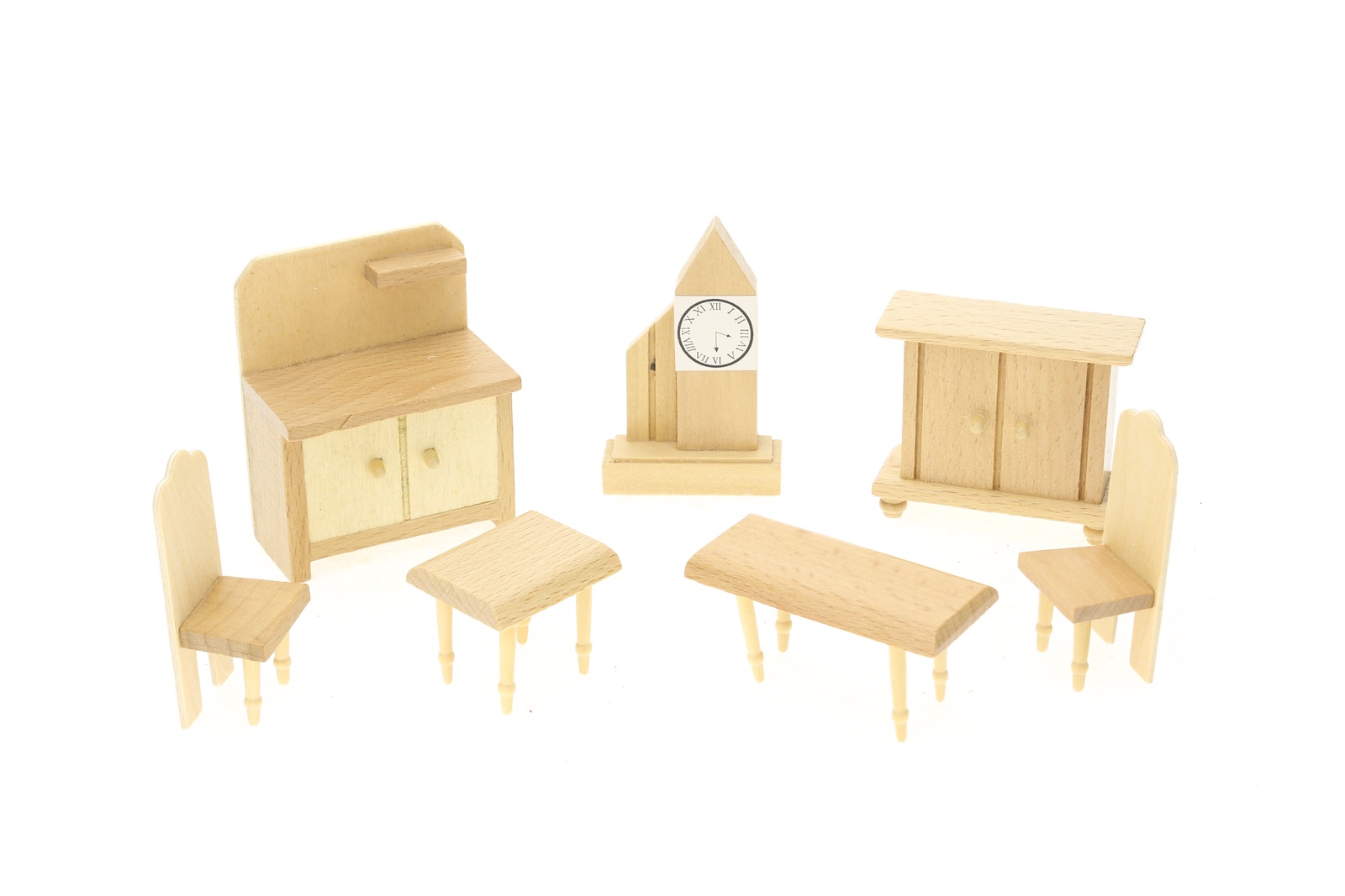 фото Мебель для кукол IQ Format "Гостиная", для кукольного домика, 7 предметов, дерево бежевый