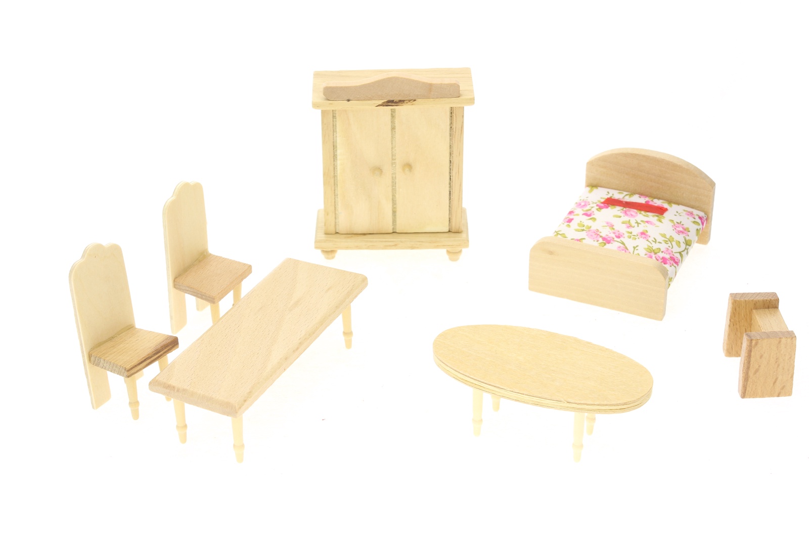 фото Мебель для кукол IQ Format "Спальня" для кукольного домика, 7 предметов, дерево