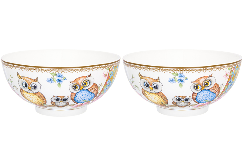 фото Салатник 15х15х7 см 700 мл Elan Gallery Совушки NEW BONE CHINA (2 шт.)