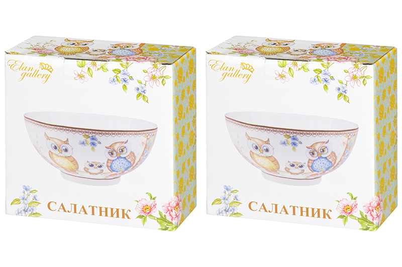 фото Салатник 15х15х7 см 700 мл Elan Gallery Совушки NEW BONE CHINA (2 шт.)