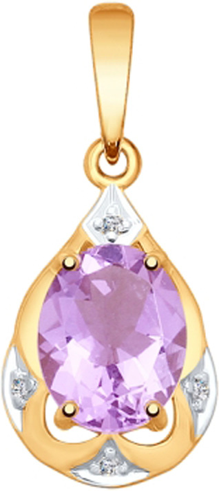 фото Подвеска Diamant, золото 585, бриллиант, аметист, 51-231-00010-3