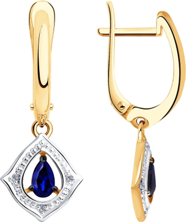 фото Серьги Diamant из золота с корундом и бриллиантом