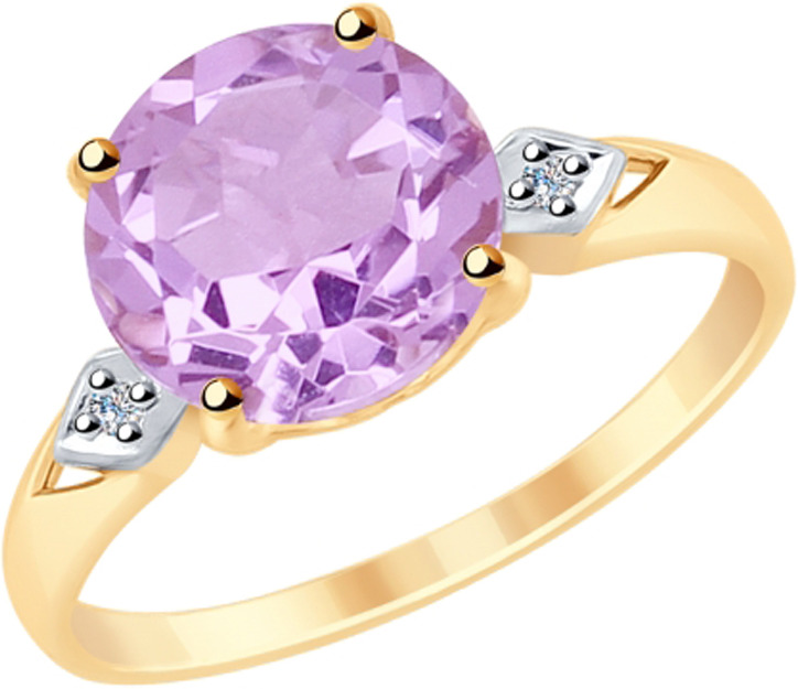 фото Кольцо Diamant, золото 585, аметист, бриллиант, 18, 51-210-00013-3
