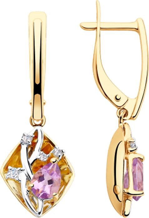 фото Серьги Diamant из золота с аметистом и фианитом