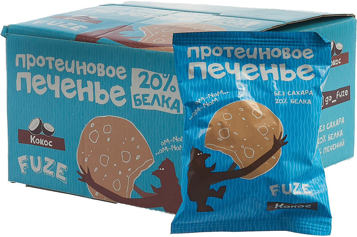 фото Печенье белковое Fuze "Cookies", кокос, 640 г, 16 упаковок