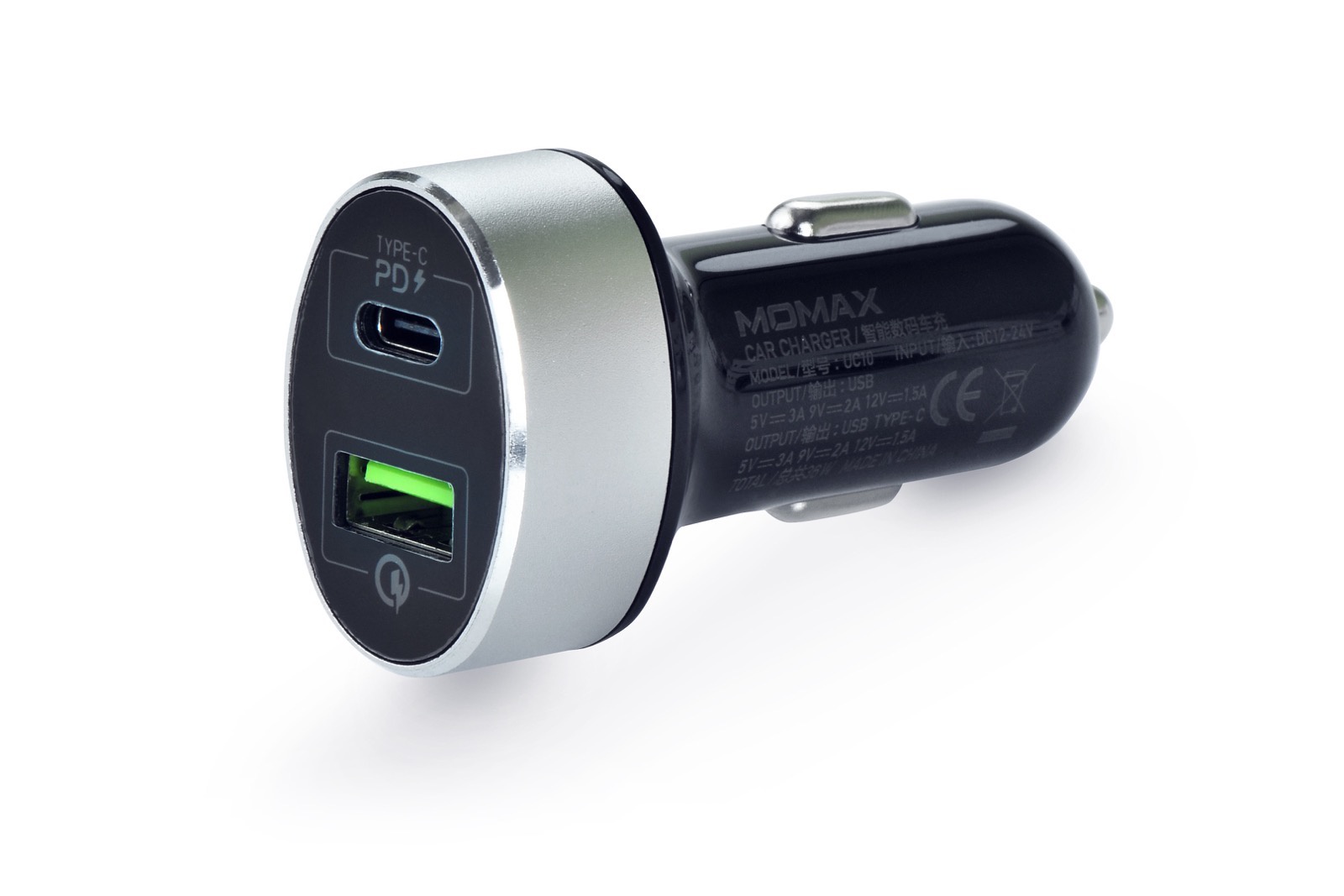 фото Автомобильное зарядное устройство Momax UC10 QC 3.0 fast  + PD Type-C fast charge, черный