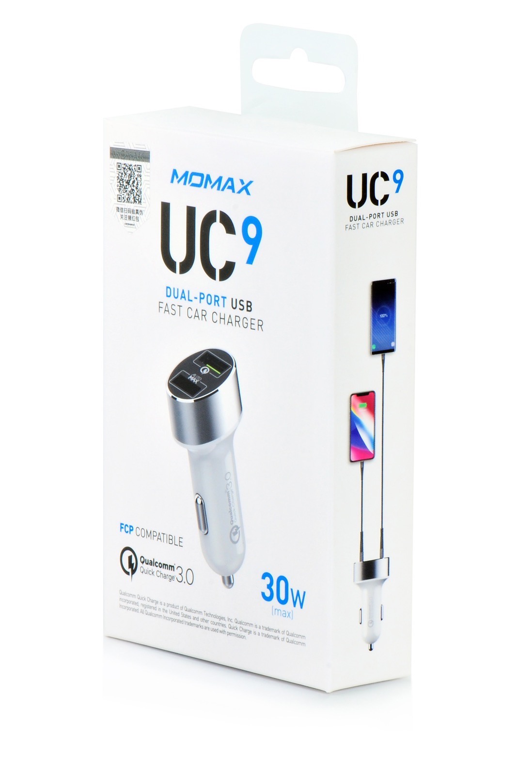 фото Автомобильное зарядное устройство Momax UC9 QC 3.0 fast charge,906771,белый, белый