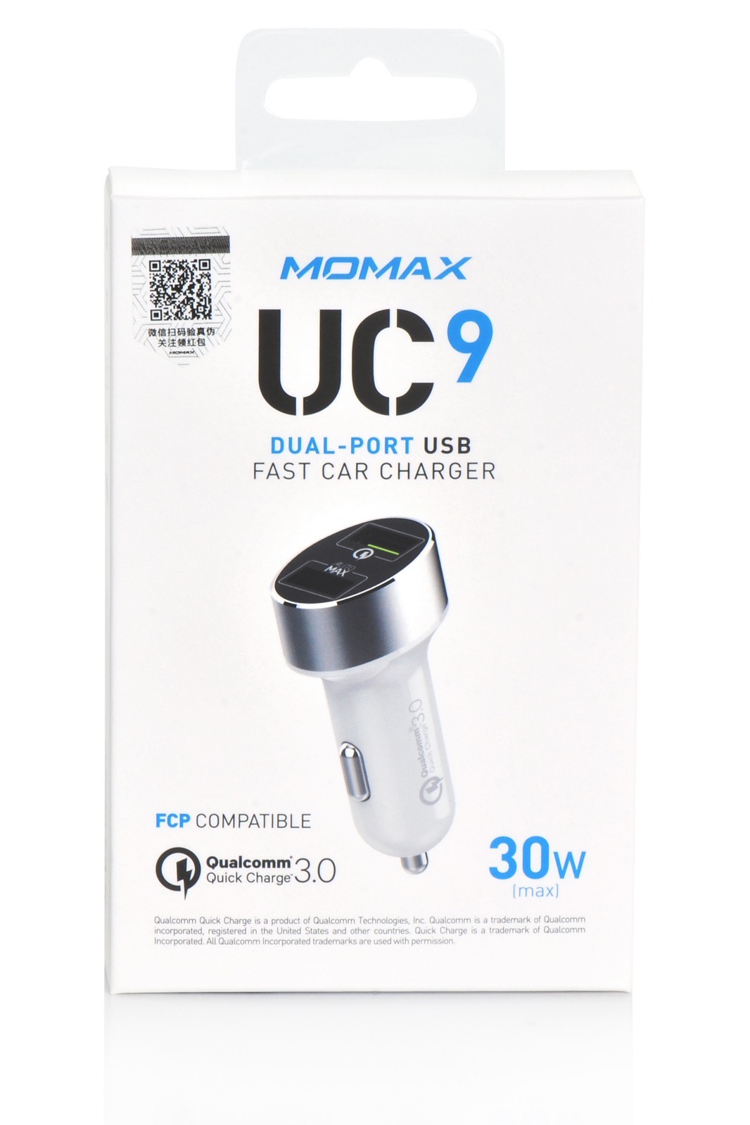 фото Автомобильное зарядное устройство Momax UC9 QC 3.0 fast charge,906771,белый, белый