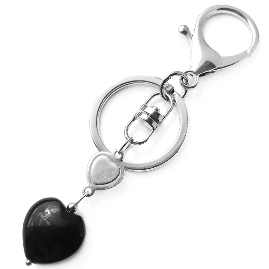 фото Брелок для ключей Мастерская Морозова Брелок "Black Heart" черный Оникс, Натуральный камень, Металлический сплав, Оникс, 10 см