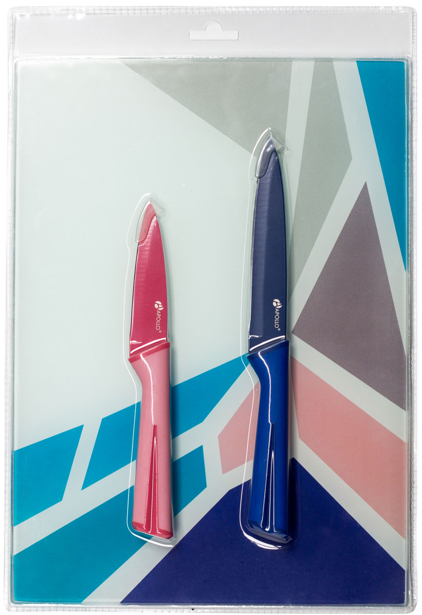 фото Набор кухонных ножей Apollo Rainbow, с доской, RNB-02-PB, розовый, синий, 3 предмета Apollo home & decor