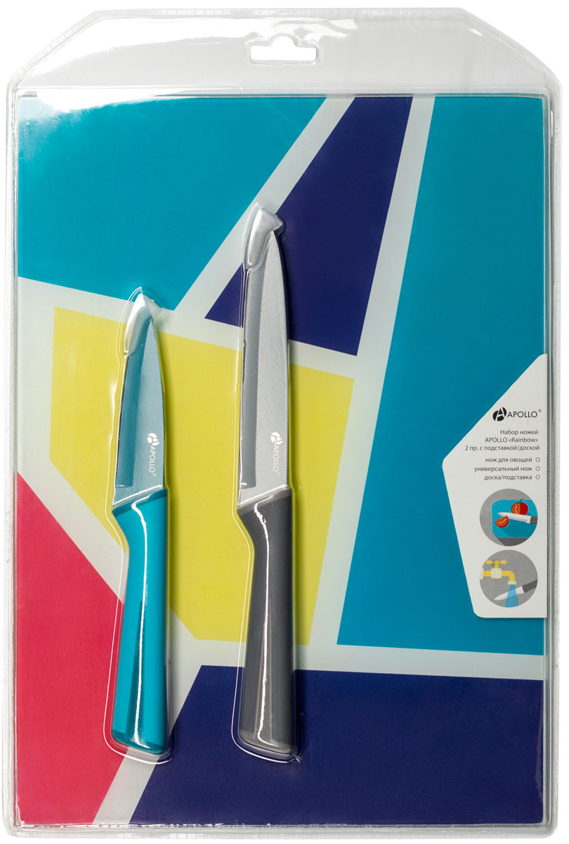 фото Набор кухонных ножей Apollo Rainbow, с доской, RNB-02-BG, голубой, серый, 3 предмета Apollo home & decor