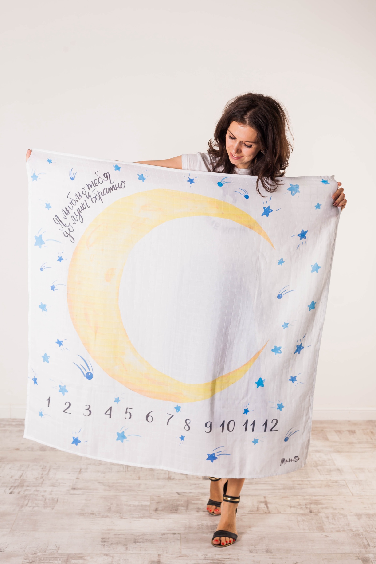 фото Пеленка текстильная MamSi Муслиновая пеленка Фотопеленка До луны и обратно