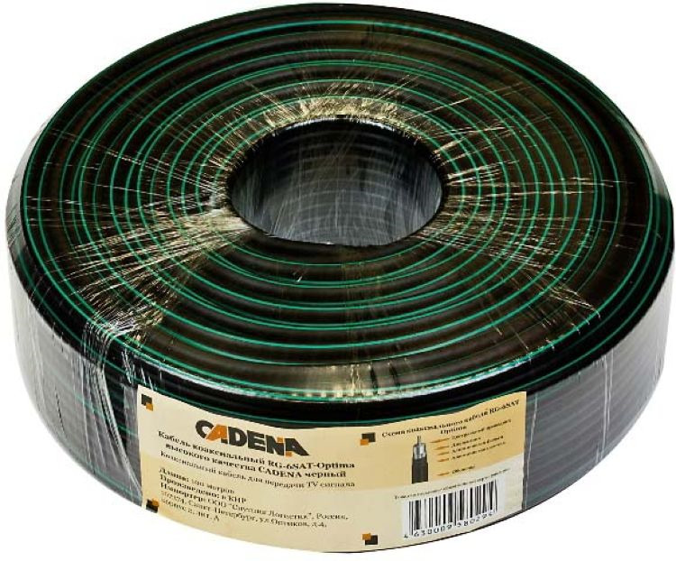 фото Кабель коаксиальный Cadena RG-6SAT-Optima высокого качества, черный, 100 м
