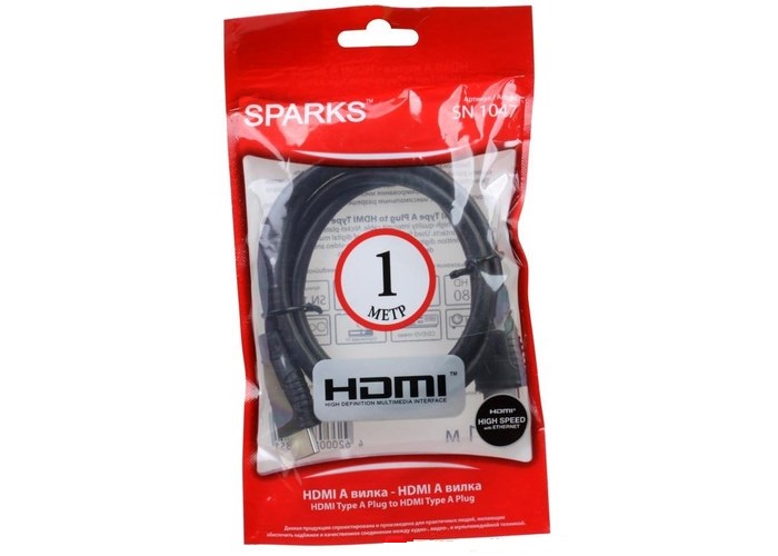 фото Кабель sparks HDMI, вилка HDM, 1 м, черный