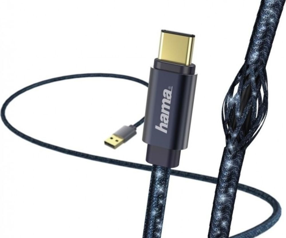 фото Кабель Hama Glitter USB Type-C (m) USB A(m), 1,5 м, 00183206, синий