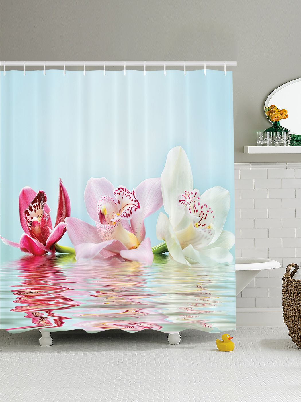 Шторки для ванной 180. Штора для ванной Валиант 3д. JOYARTY шторы для ванной. Шторки в ванную комнату с орхидеями. Шторка для ванной "Орхидея".
