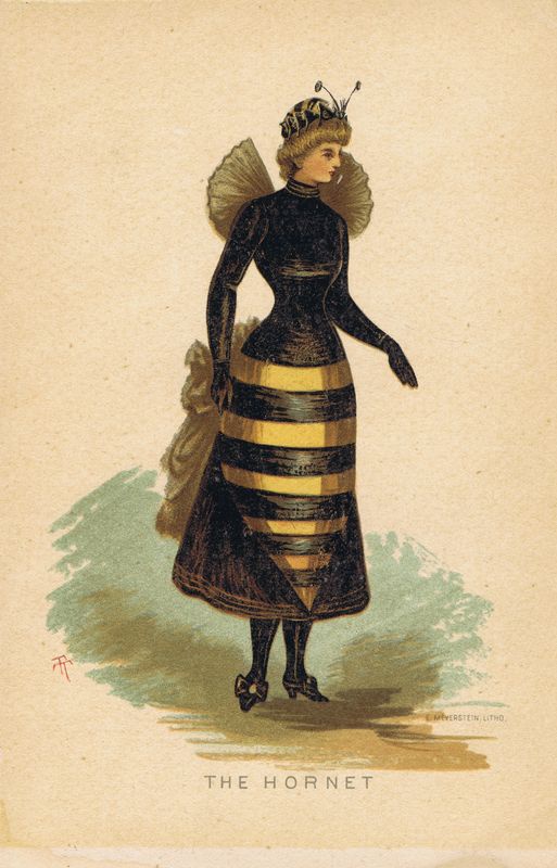 Гравюра Э. Мейерштайн Маскарадный (карнавальный) костюм Пчела. Хромолитография. Англия, Лондон, 1884 год