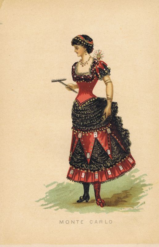 Гравюра Э. Мейерштайн Маскарадный (карнавальный) костюм Монте-Карло. Хромолитография. Англия, Лондон, 1884 год