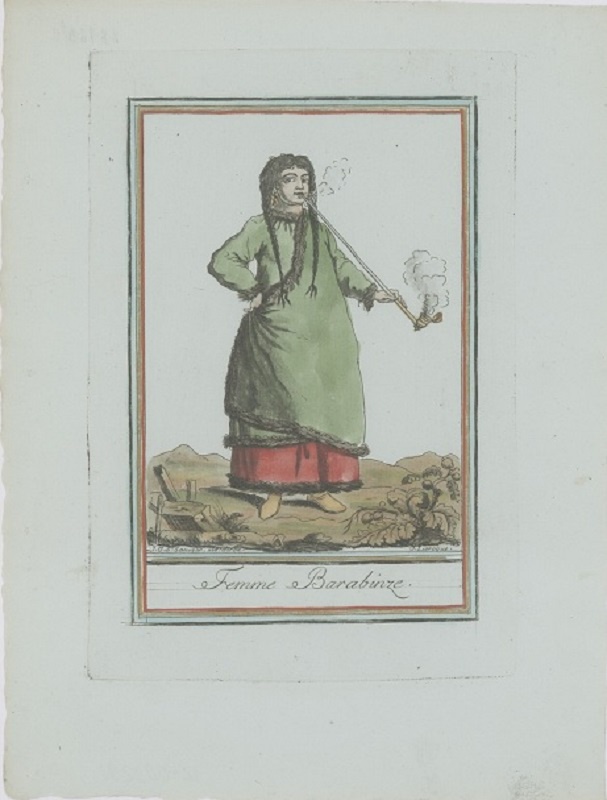 Гравюра Жак де Сен-Совер Барабинская татарка (женщина). Смешанная техника, ручная раскраска. Франция, Париж, 1796 год