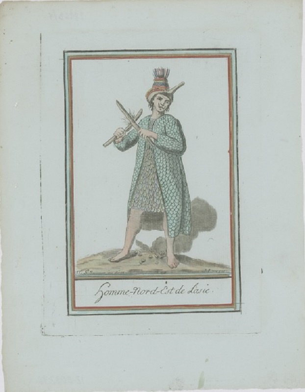 Гравюра Жак де Сен-Совер Житель Северо-Восточной Азии. Смешанная техника, ручная раскраска. Франция, Париж, 1796 год