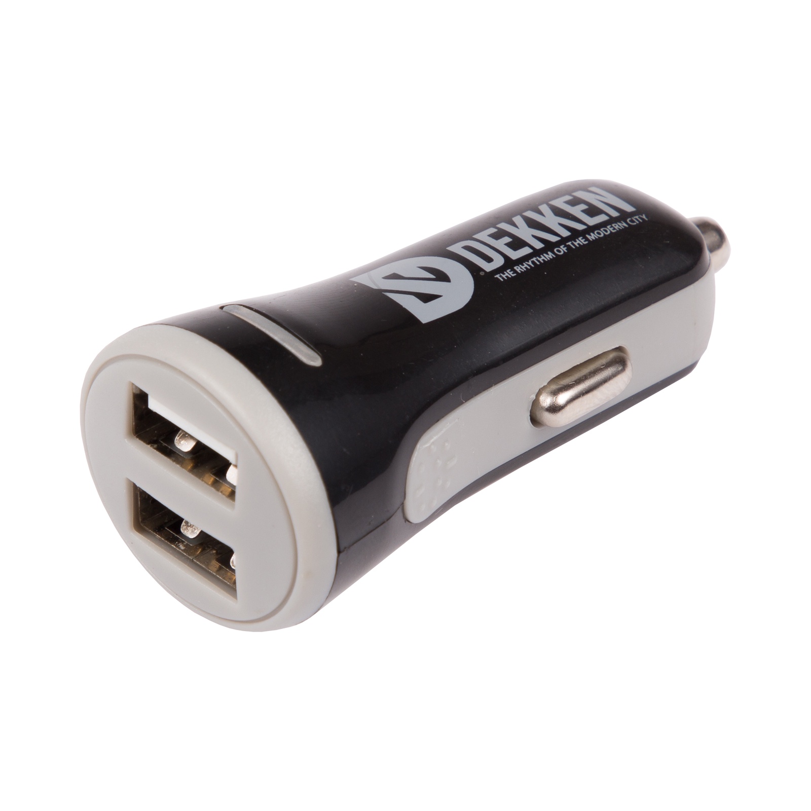 фото Автомобильное зарядное устройство Dekken, 2.1А, с двумя USB портами + Micro USB дата-кабель в комп., 5 уровней защиты, черно-серый