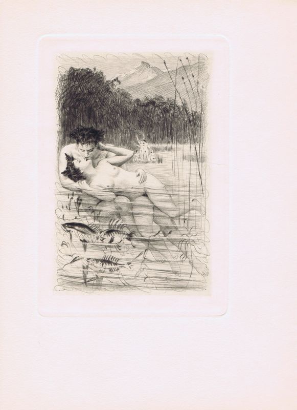 фото Гравюра Поль-Эмиль Бека Откровенное купание. Офорт, сухая игла. Франция, Париж, 1954 год