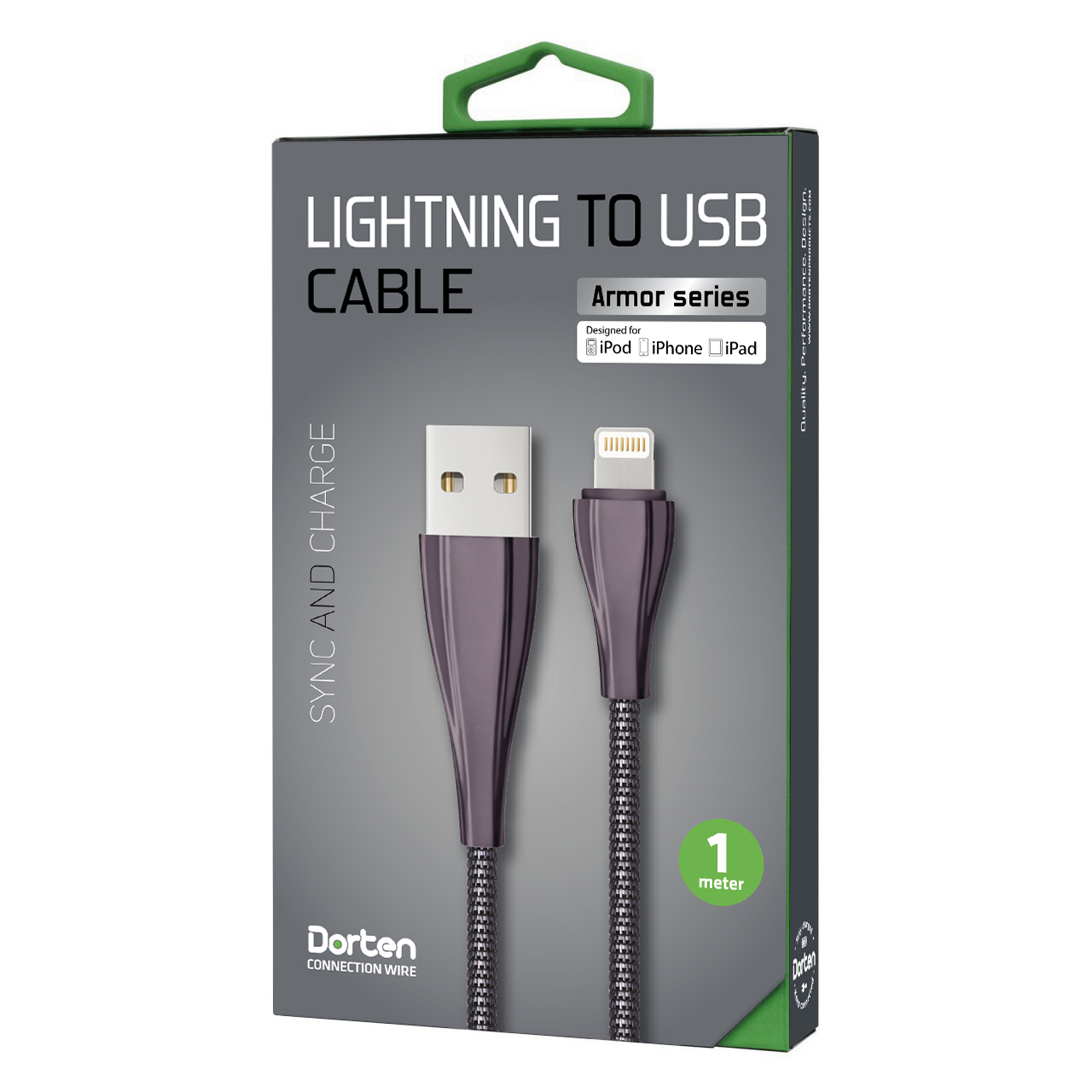 фото Кабель Dorten Lighting to USB cable: Armor Series 1 meter (Black/Черный)