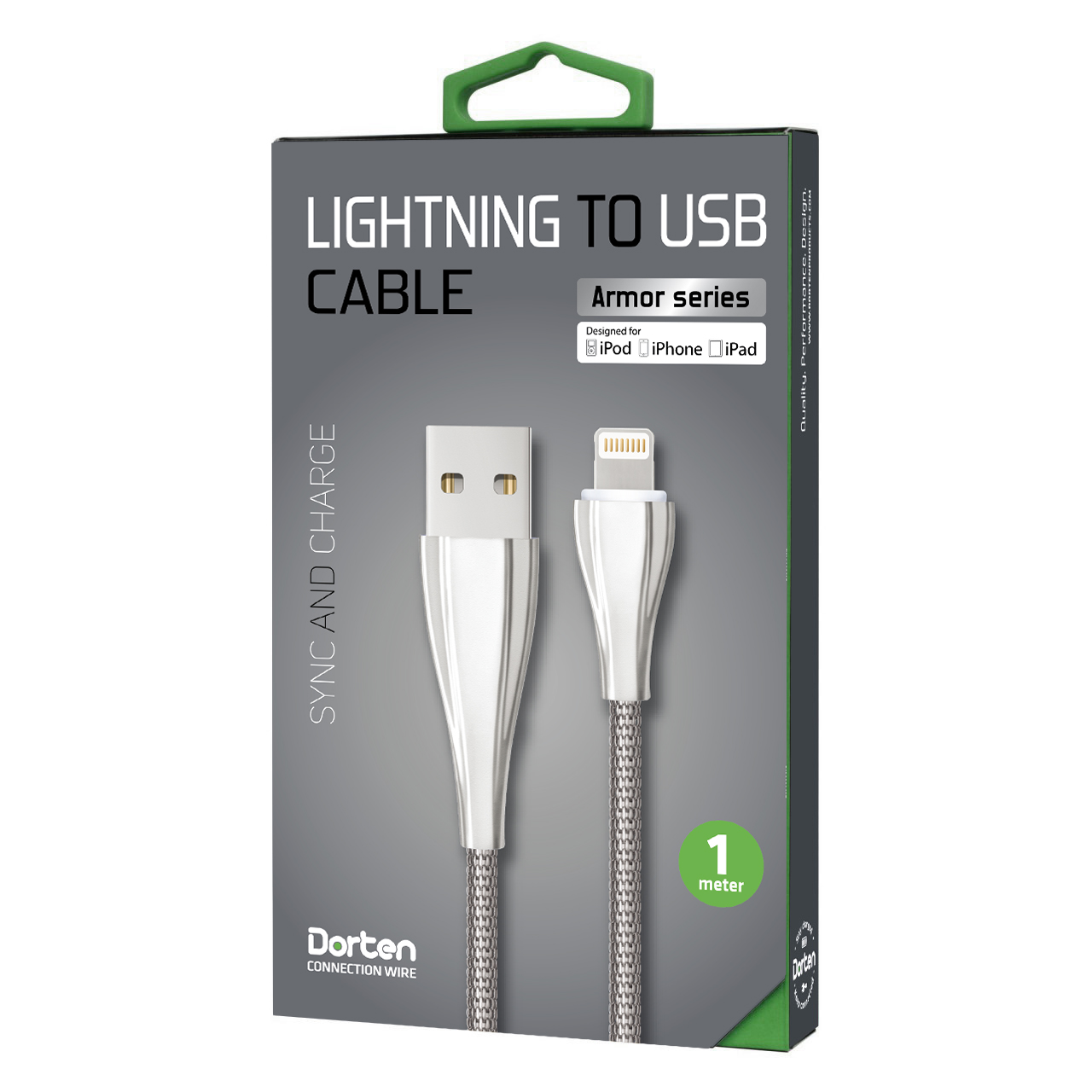 фото Кабель DORTEN Lighting to USB cable: Armor Series 1 meter, серебристый