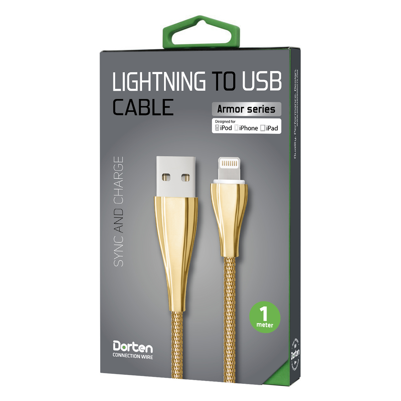 фото Кабель DORTEN Lighting to USB cable: Armor Series 1 meter, золотой