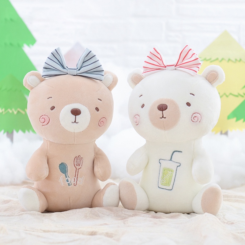 фото Мягкая игрушка MeToo Медвежонок с бантом, цвет: белый