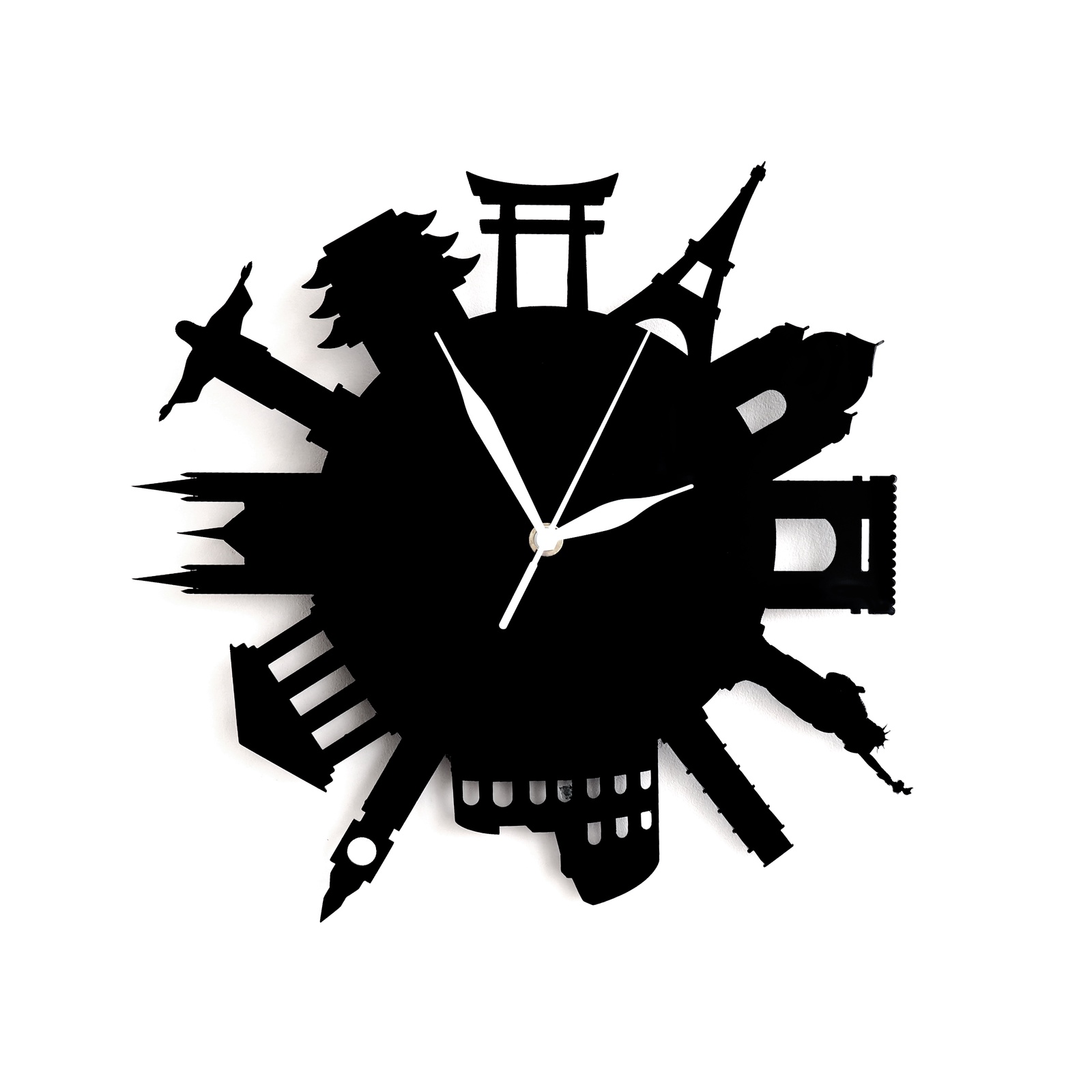 Настенные часы Roomton Вокруг Света, часы для путешественников, черные, бесшумный механизм, черный