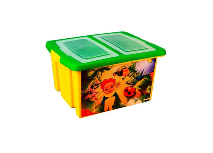 Контейнер для хранения вещей Полимербыт Ящик для хранения детских вещей СЮРПРИЗ, крышка с доп. отделениями, 30 л., 47x37x25 см пластиковый , разноцветный с рисунком, Ар. 48002, разноцветный