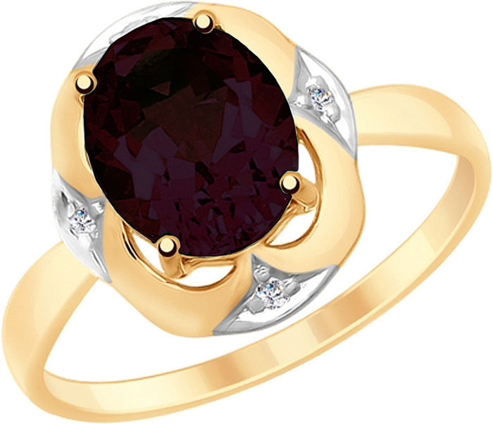 фото Кольцо Diamant, золото 585, бриллиант, гранат, 18,5, 51-210-00010-2