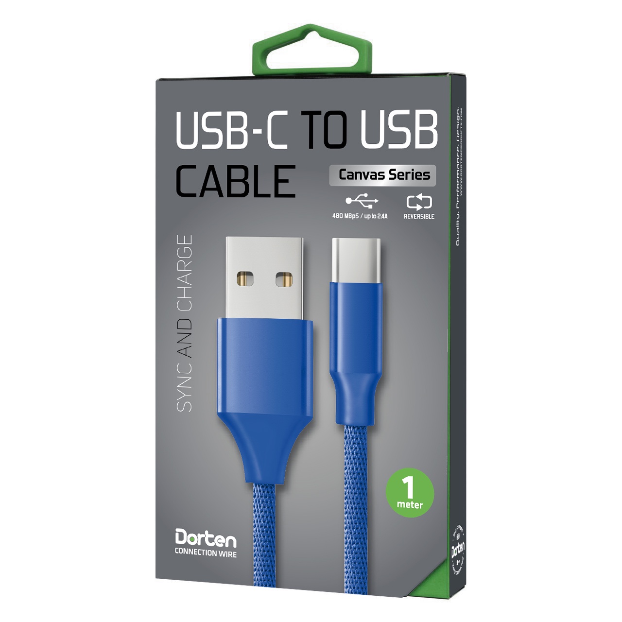 фото Кабель DORTEN USB-C to USB cable: Canvas Series 1 meter, синий