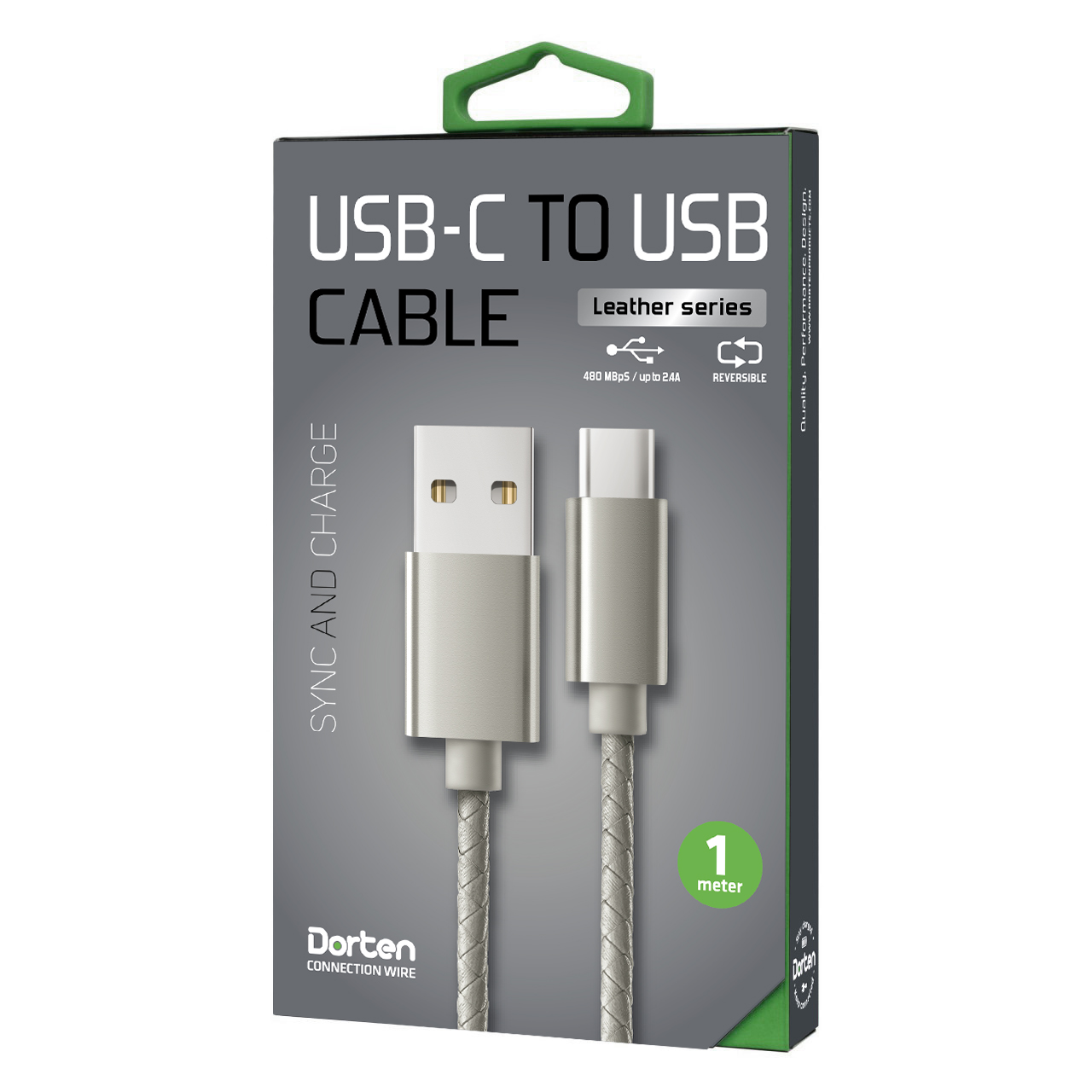 фото Кабель DORTEN USB-C to USB cable: Leather Series 1 meter, серый