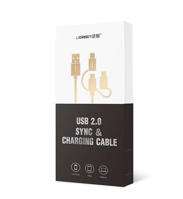 фото Кабель Ugreen 3-in-1 USB Cable with Mfi Certificated Lightining 0.5M (белый)